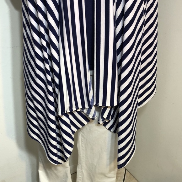 Miuse Navy Stripe Cascading Open Front Stretchy Knit Cardigan Jacket‎ - Picture 3 of 8